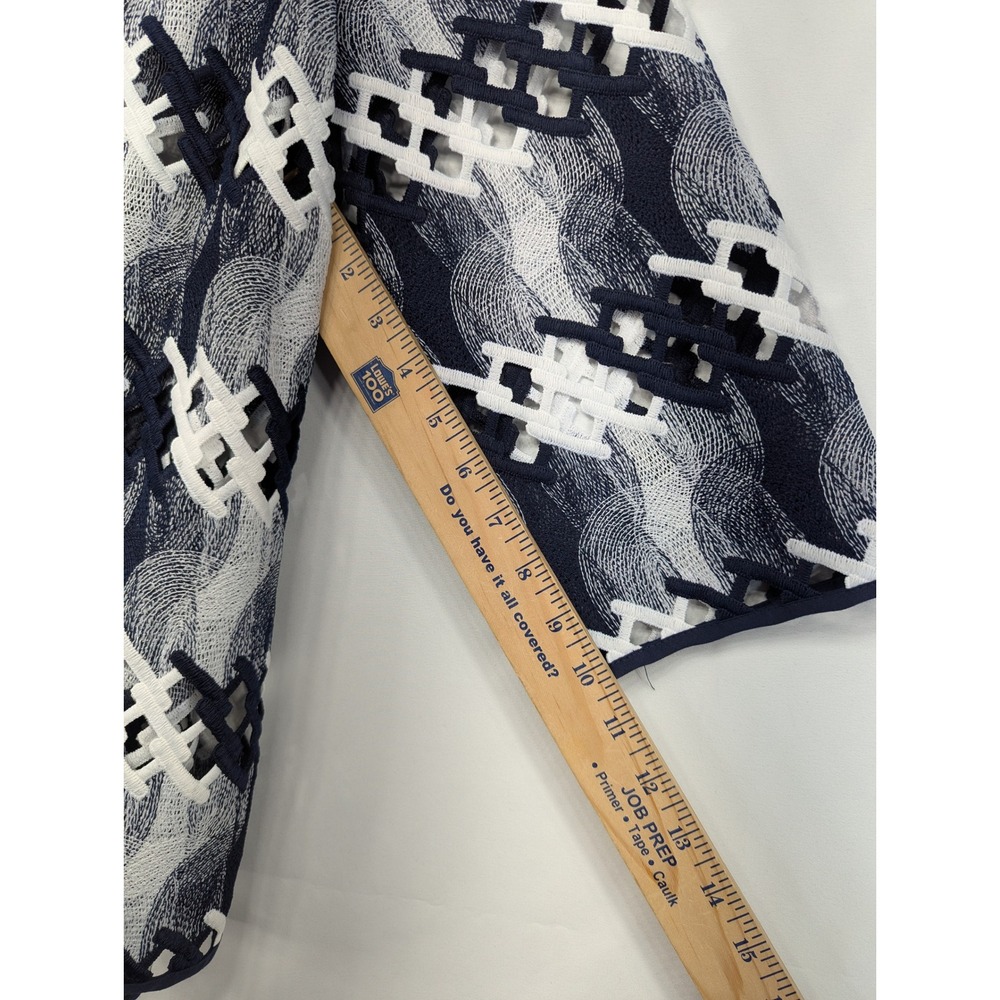 Alfred Dunner Navy White Geometric Lattice Open Front Jacket XL 3/4 Sleeve - Picture 7 of 9